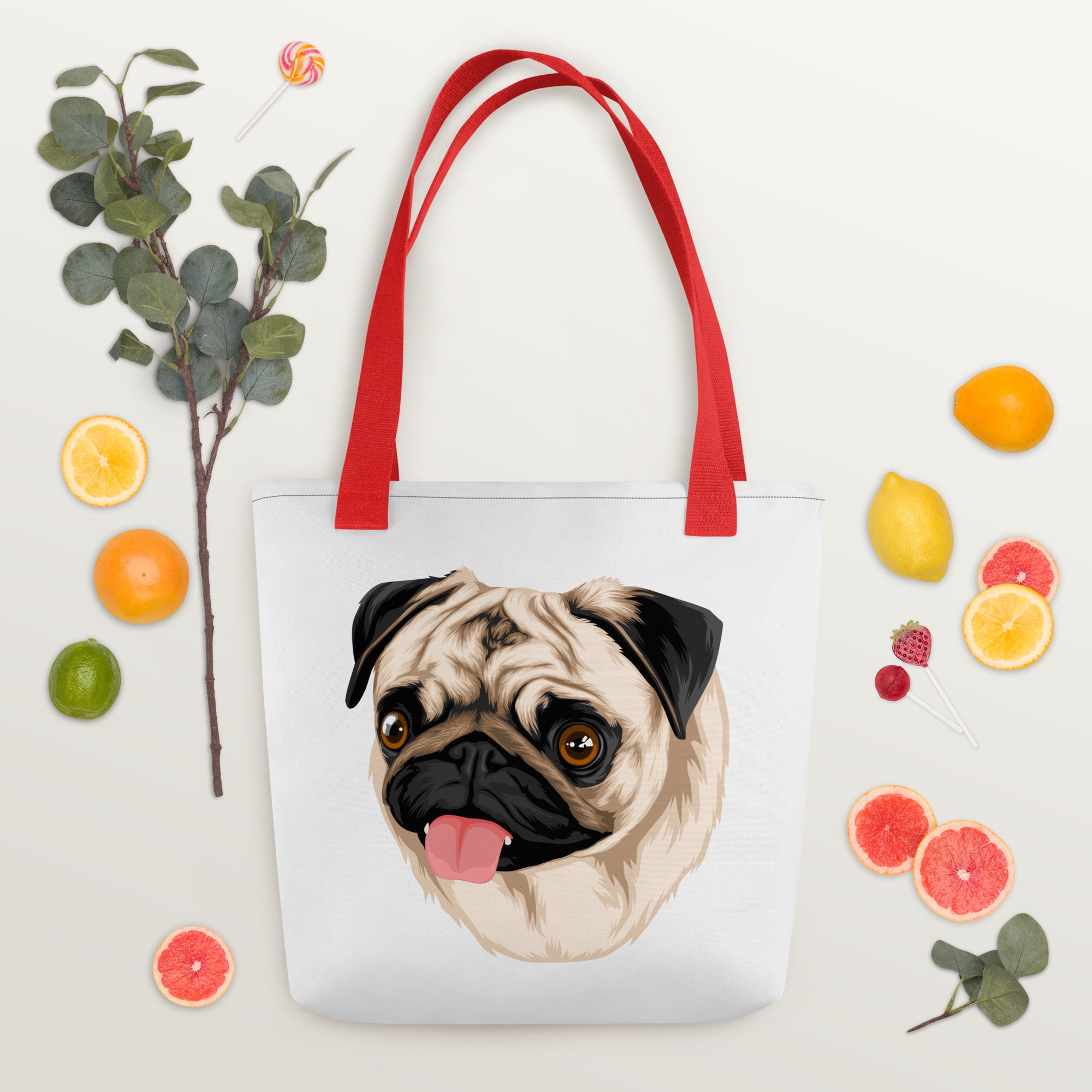 White Tote Bag With Pug