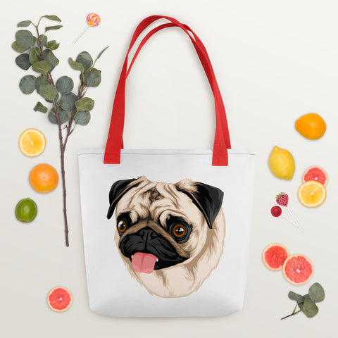 White Tote Bag With Pug