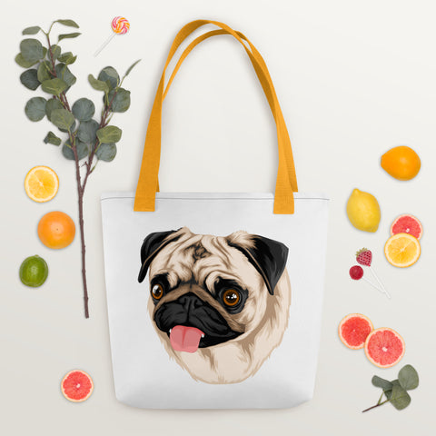 White Tote Bag With Pug