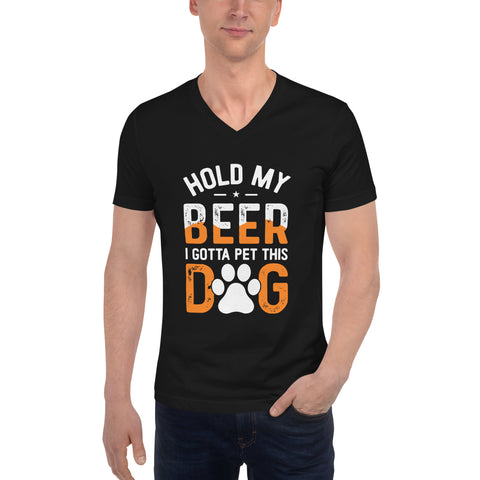 Black Unisex Short Sleeve V-Neck T-Shirt - Hold My Beer #1
