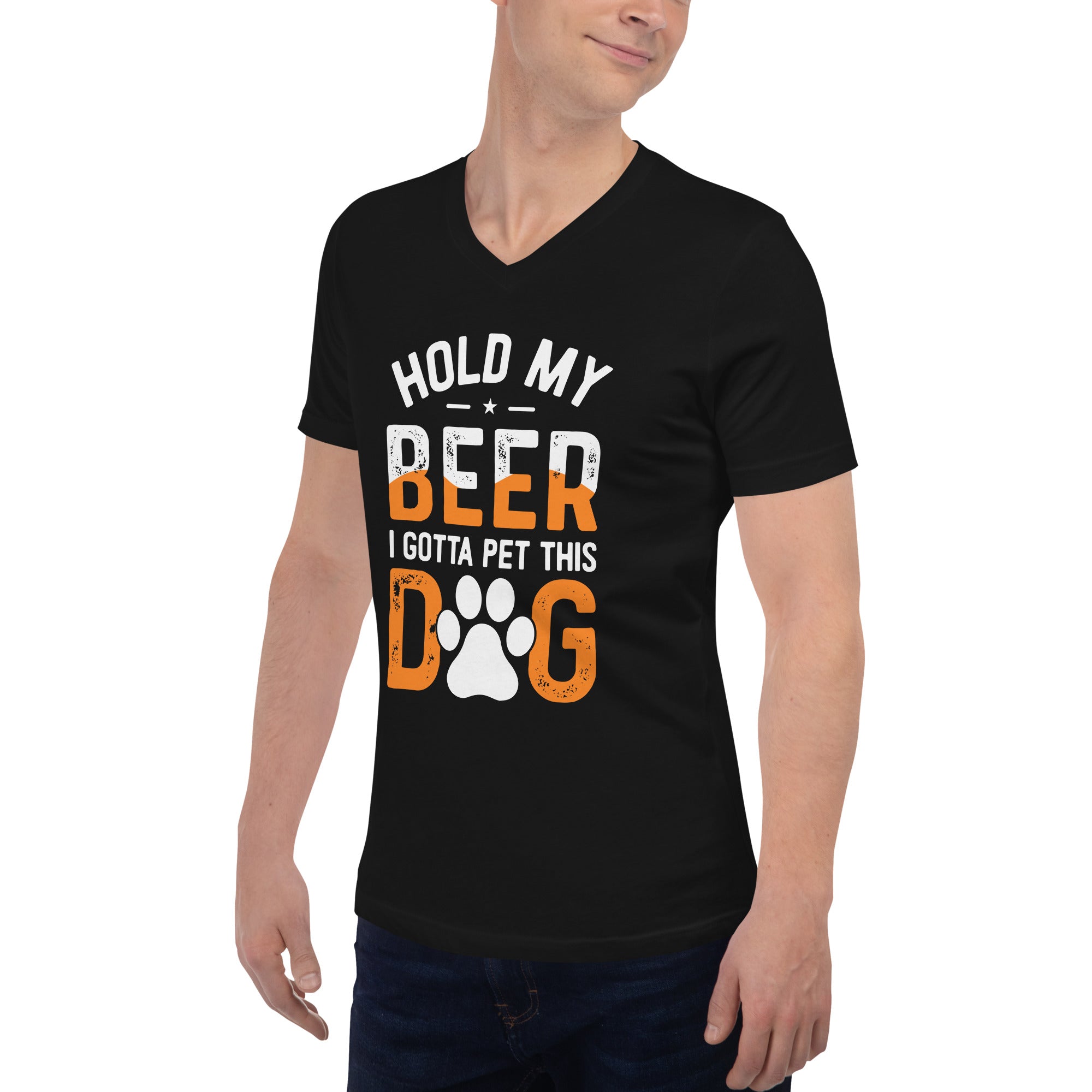 Black Unisex Short Sleeve V-Neck T-Shirt - Hold My Beer #1