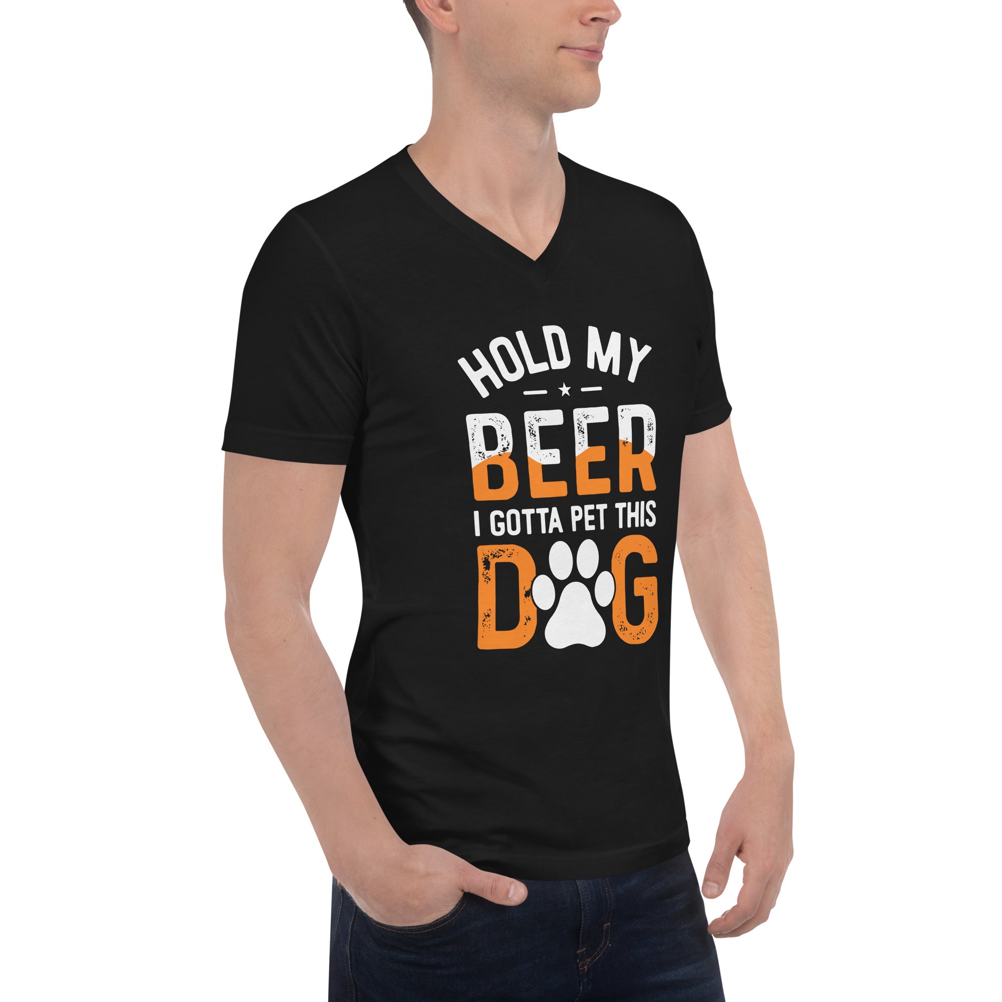 Black Unisex Short Sleeve V-Neck T-Shirt - Hold My Beer #1