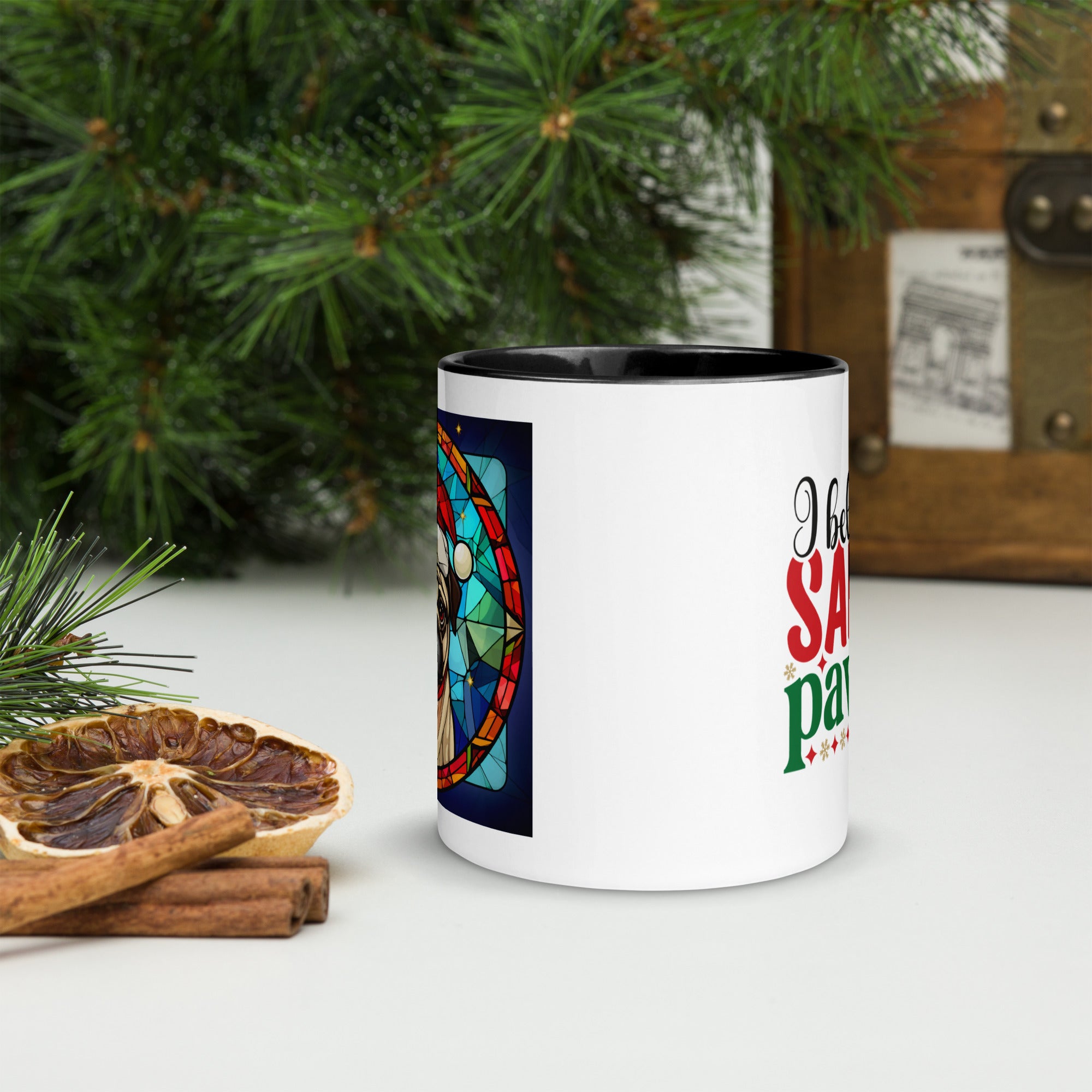 11oz Stained Glass Christmas Pug Mug 1 - Santa Paws