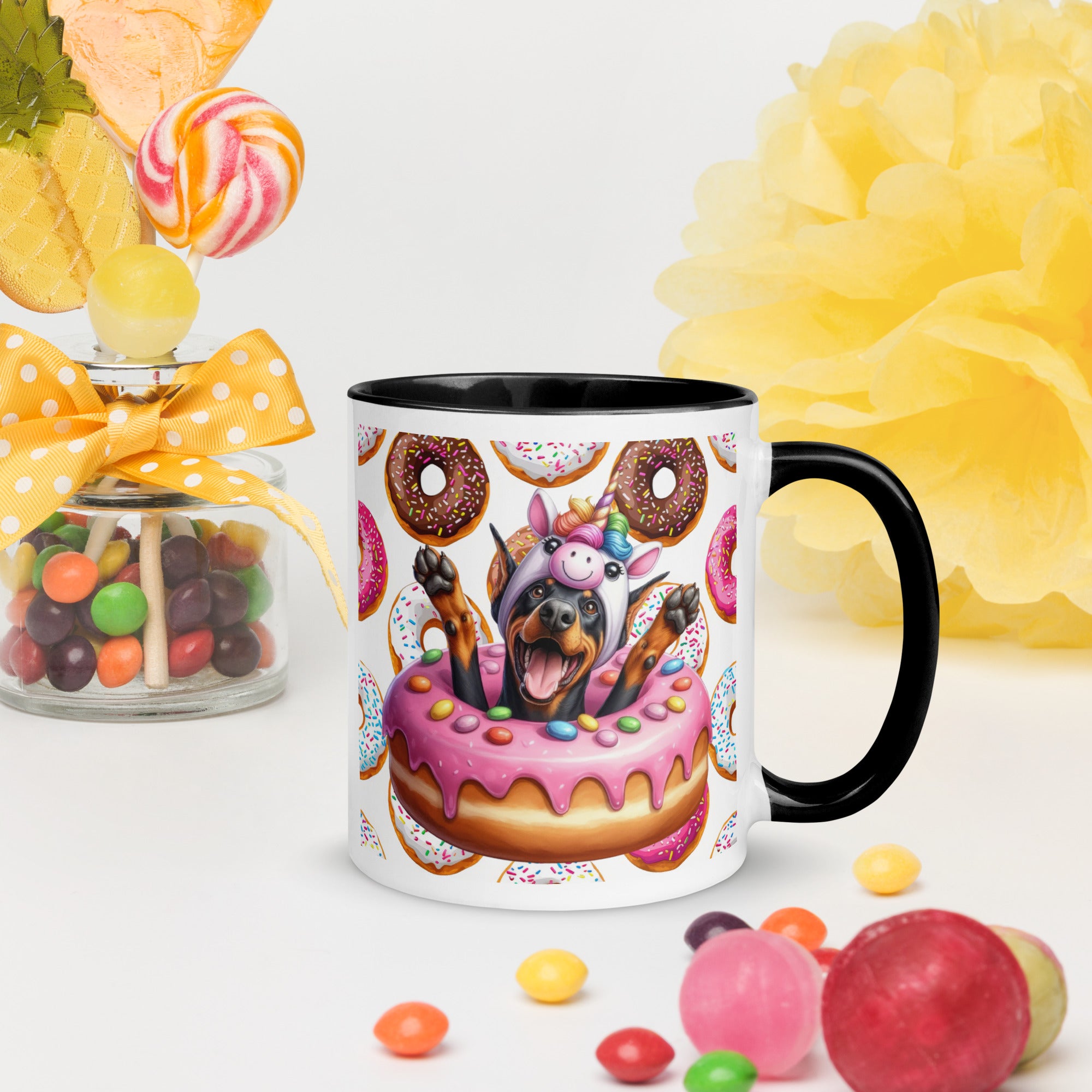 11oz Doberman Loves Donuts Mug - Life Is Short