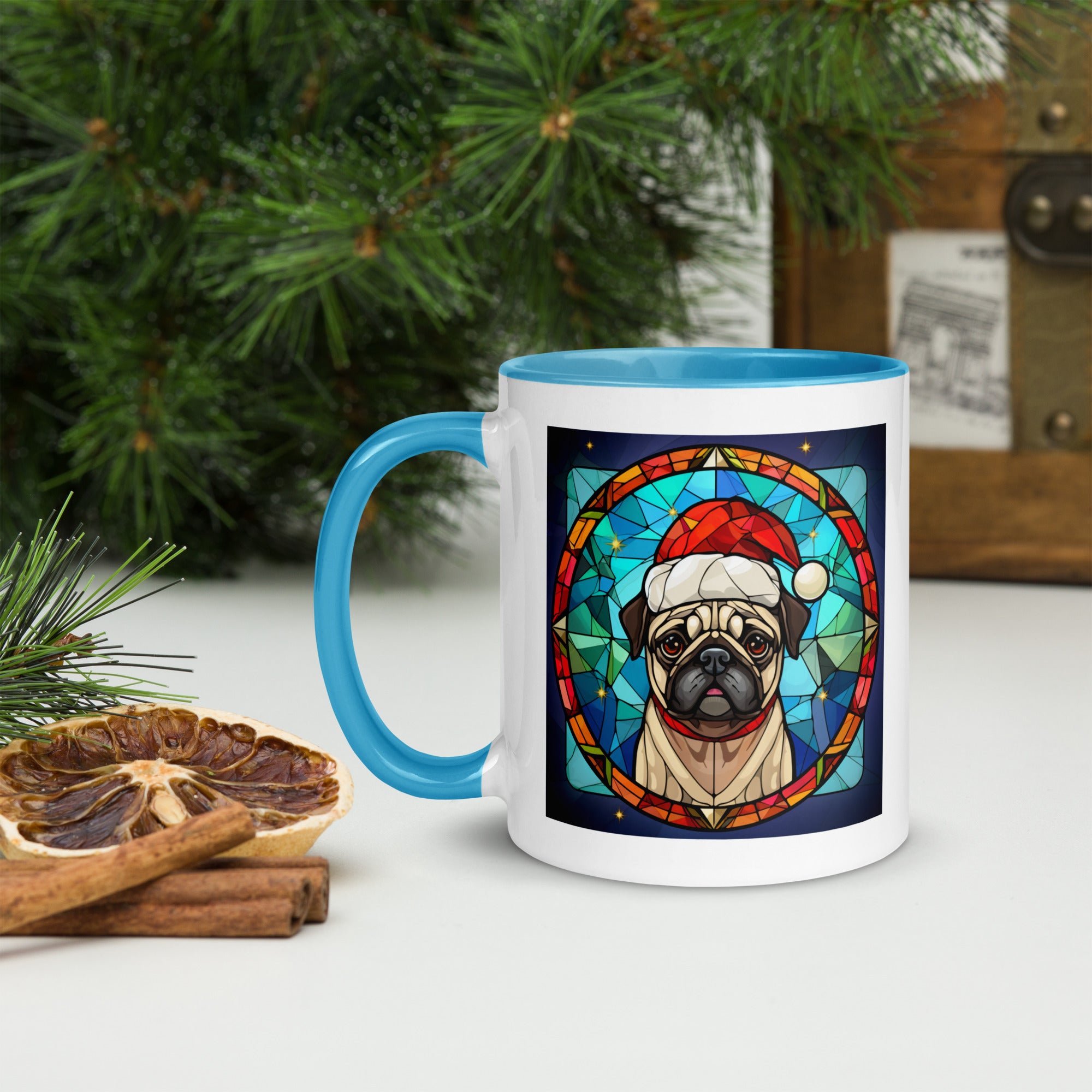 11oz Stained Glass Christmas Pug Mug 1 - Santa Paws