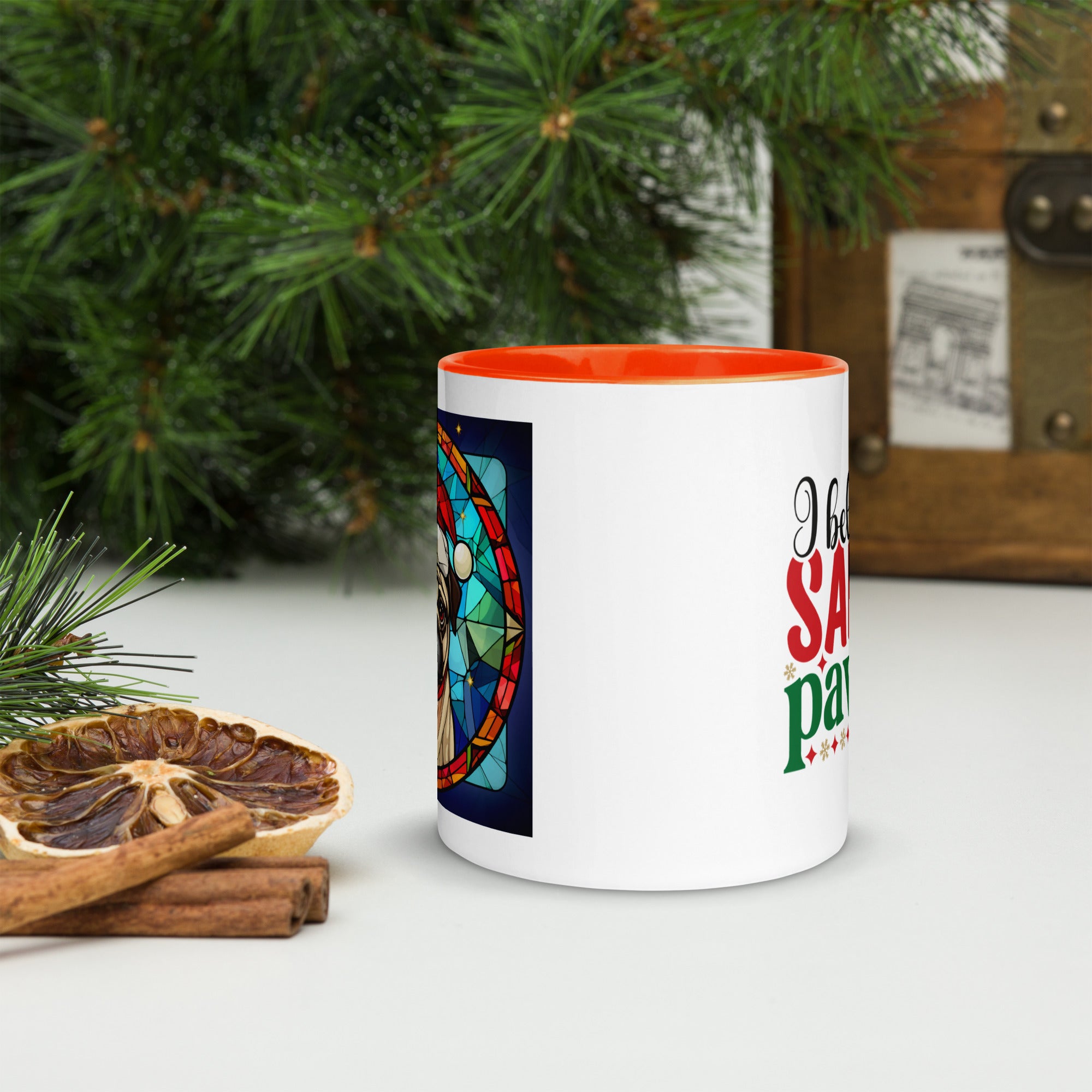 11oz Stained Glass Christmas Pug Mug 1 - Santa Paws