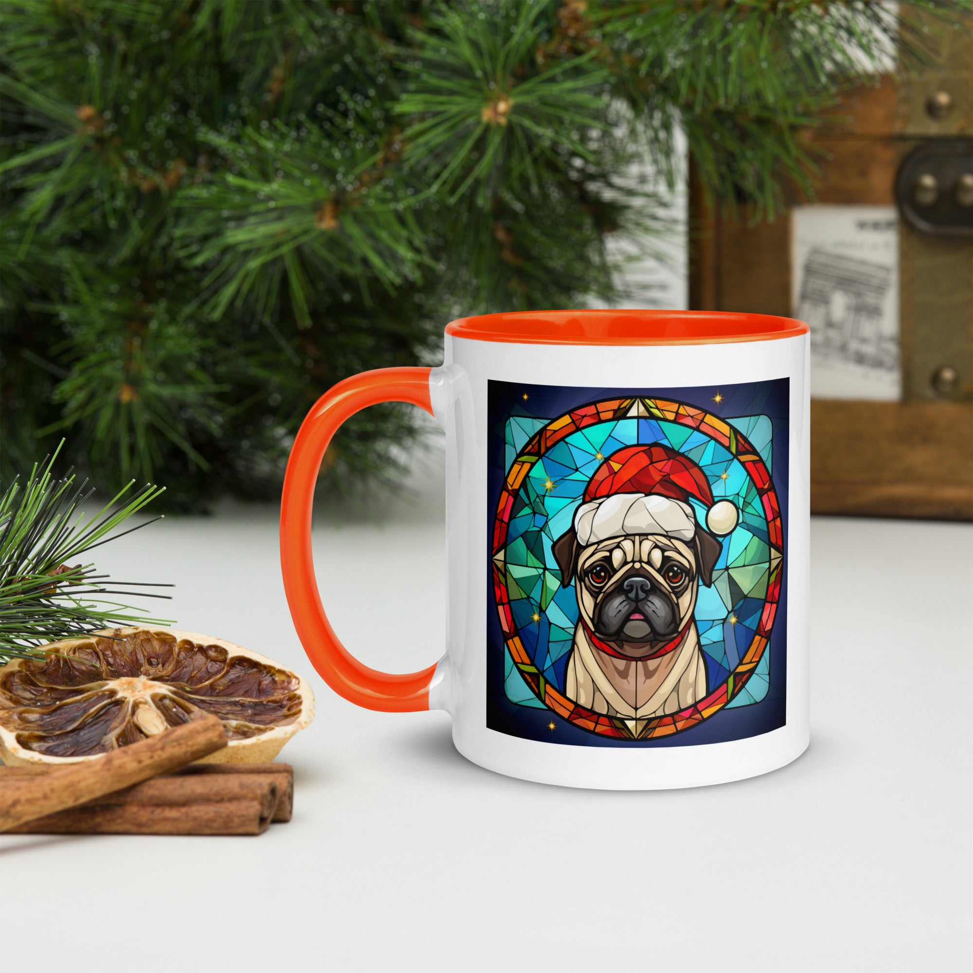 11oz Stained Glass Christmas Pug Mug 1 - Santa Paws