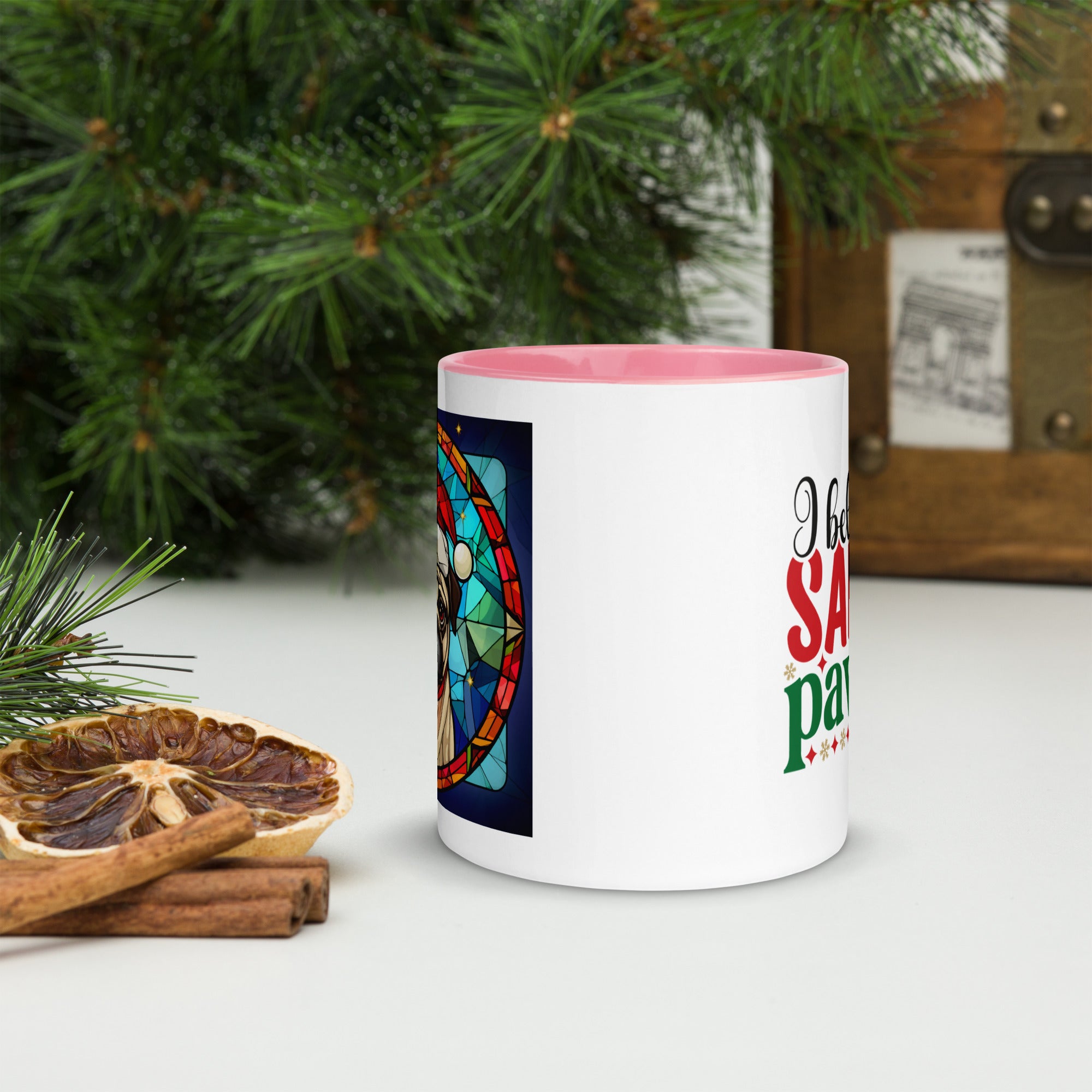 11oz Stained Glass Christmas Pug Mug 1 - Santa Paws
