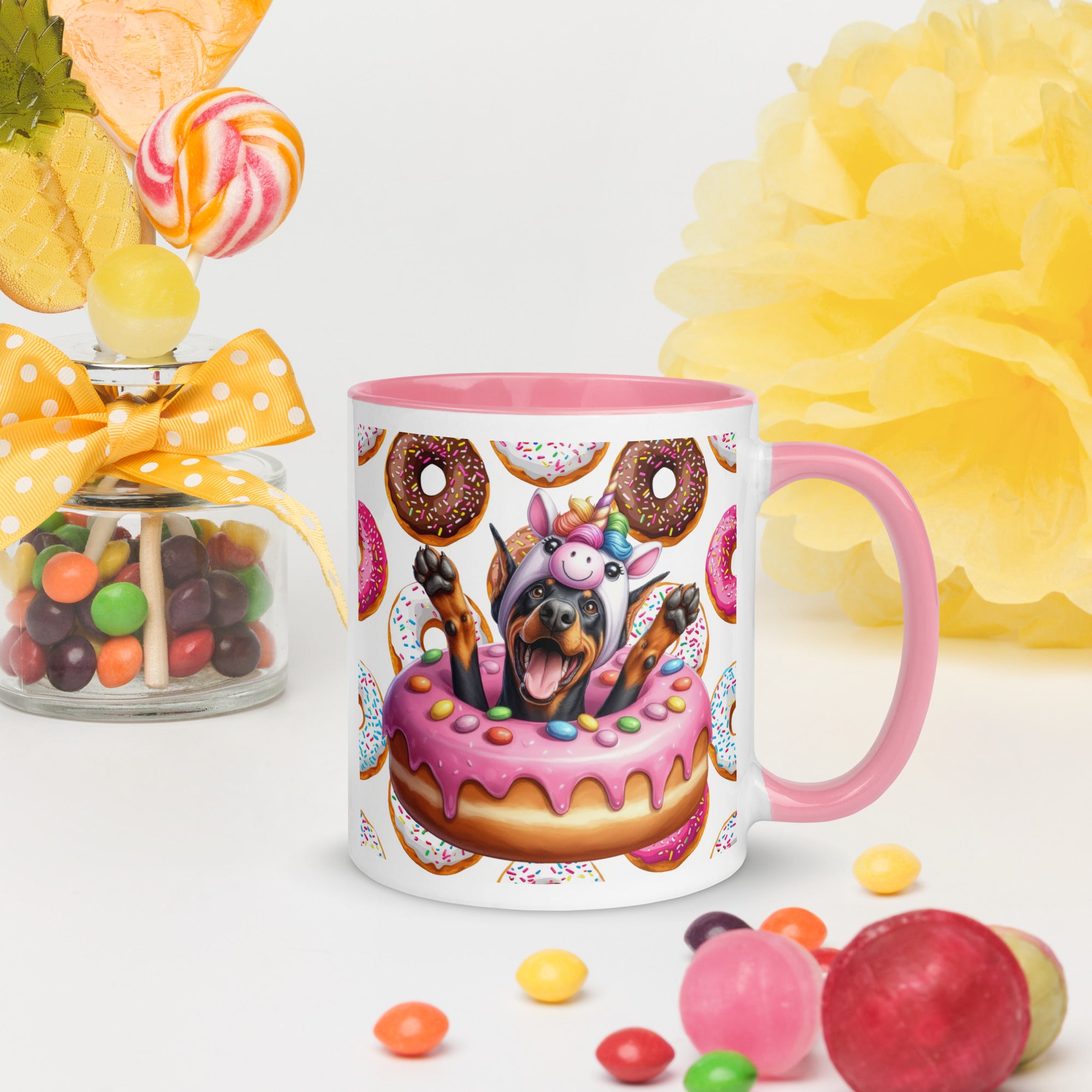 11oz Doberman Loves Donuts Mug - Life Is Short