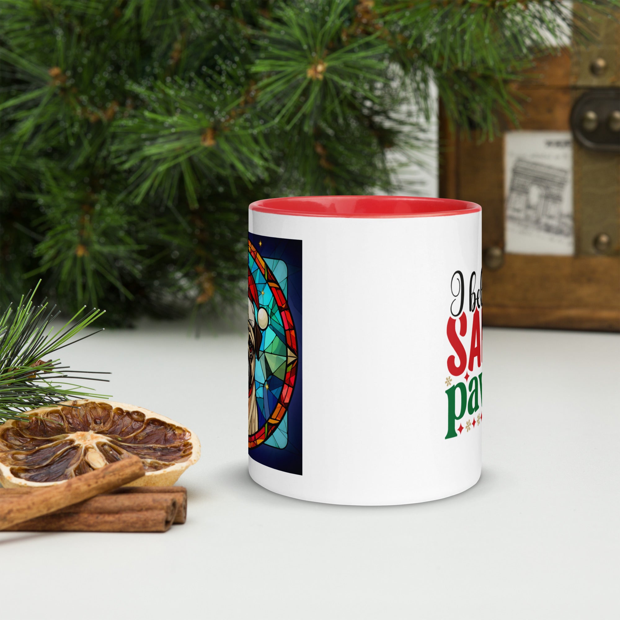 11oz Stained Glass Christmas Pug Mug 1 - Santa Paws