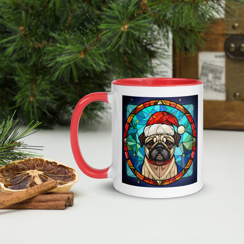 11oz Stained Glass Christmas Pug Mug 1 - Santa Paws