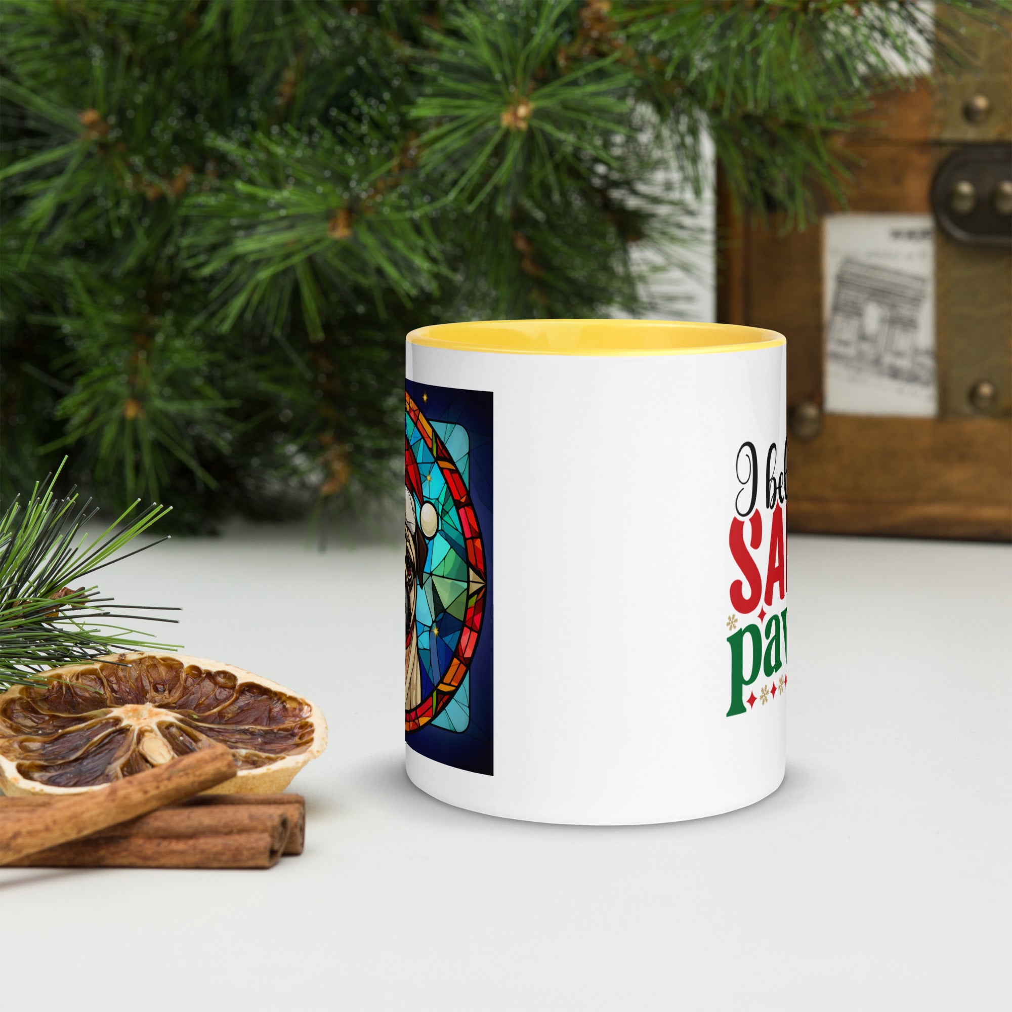 11oz Stained Glass Christmas Pug Mug 1 - Santa Paws