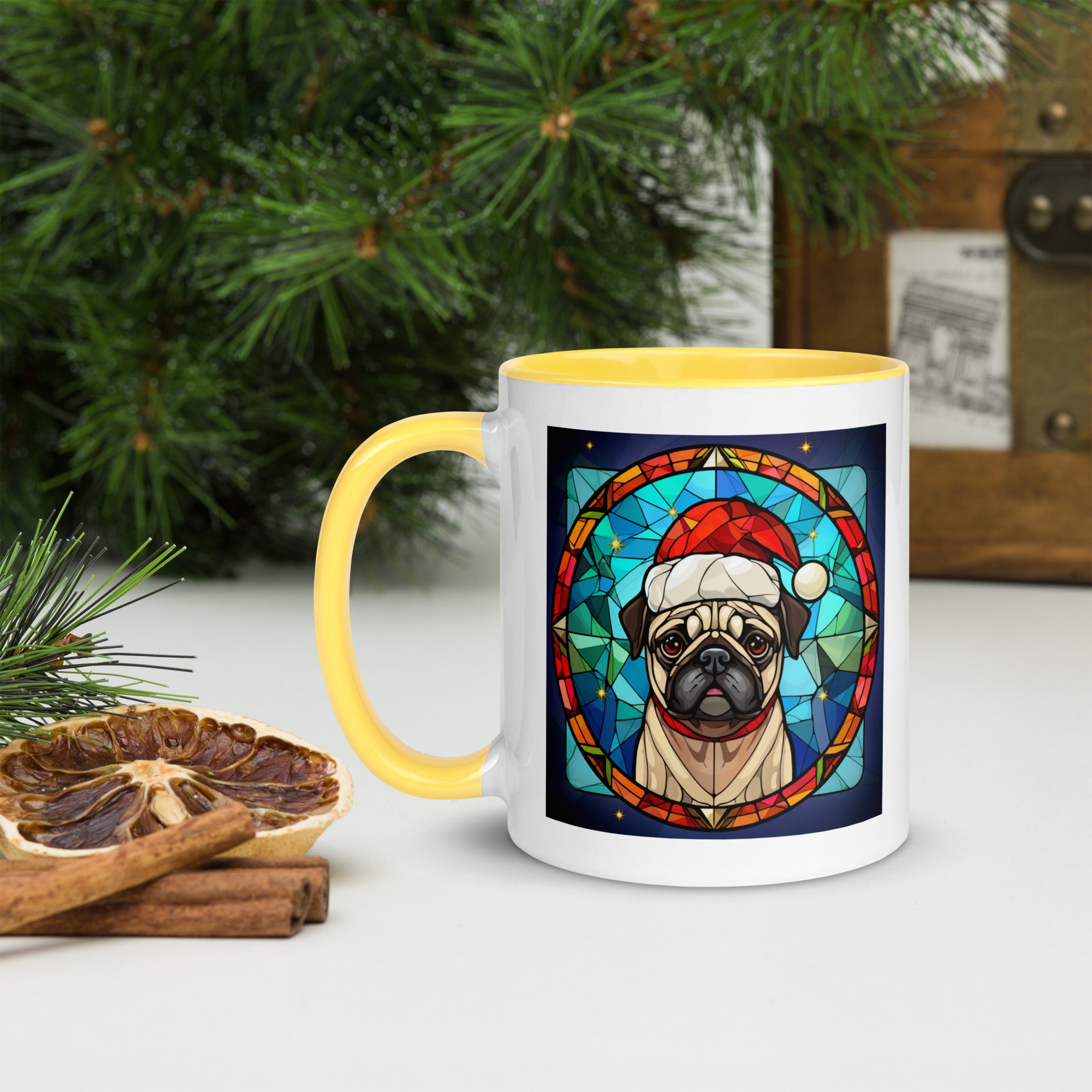 11oz Stained Glass Christmas Pug Mug 1 - Santa Paws