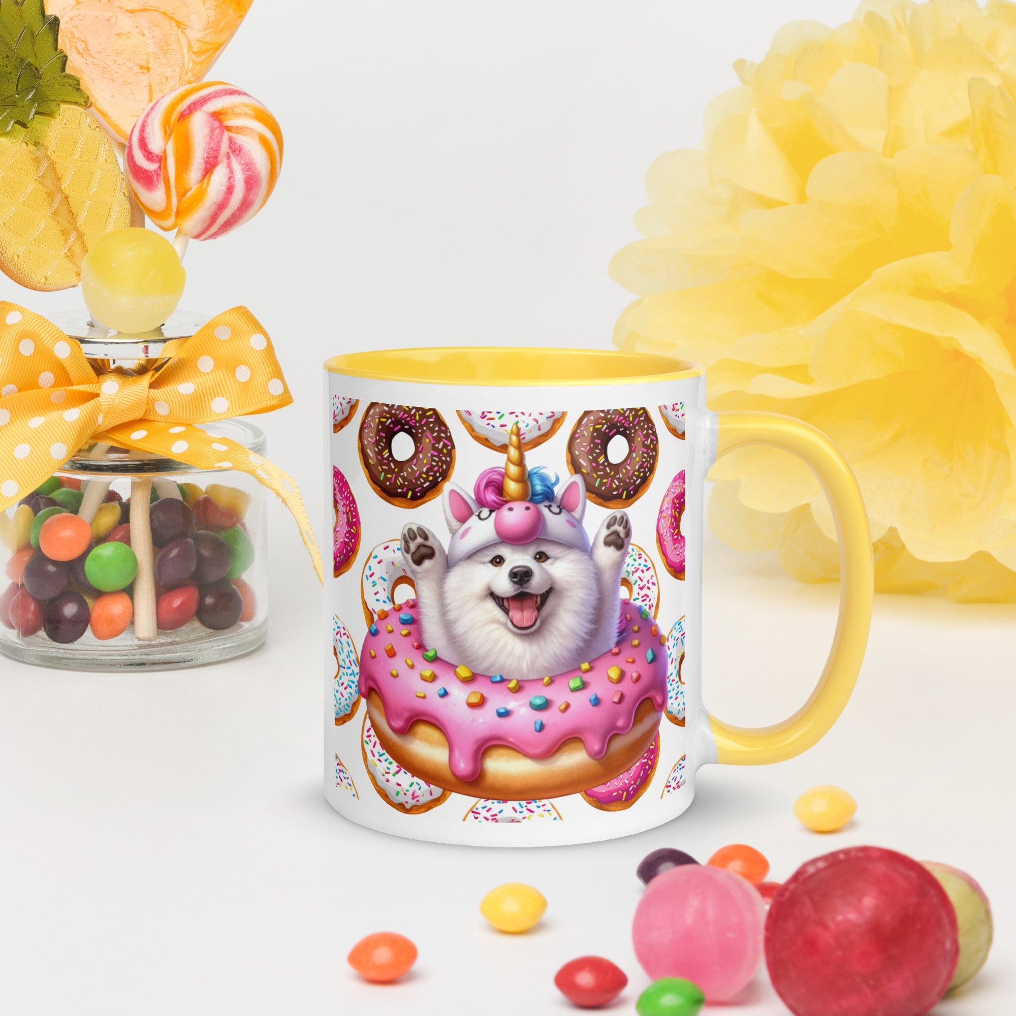 11oz Samoyed Loves Donuts Mug - Life Is Short