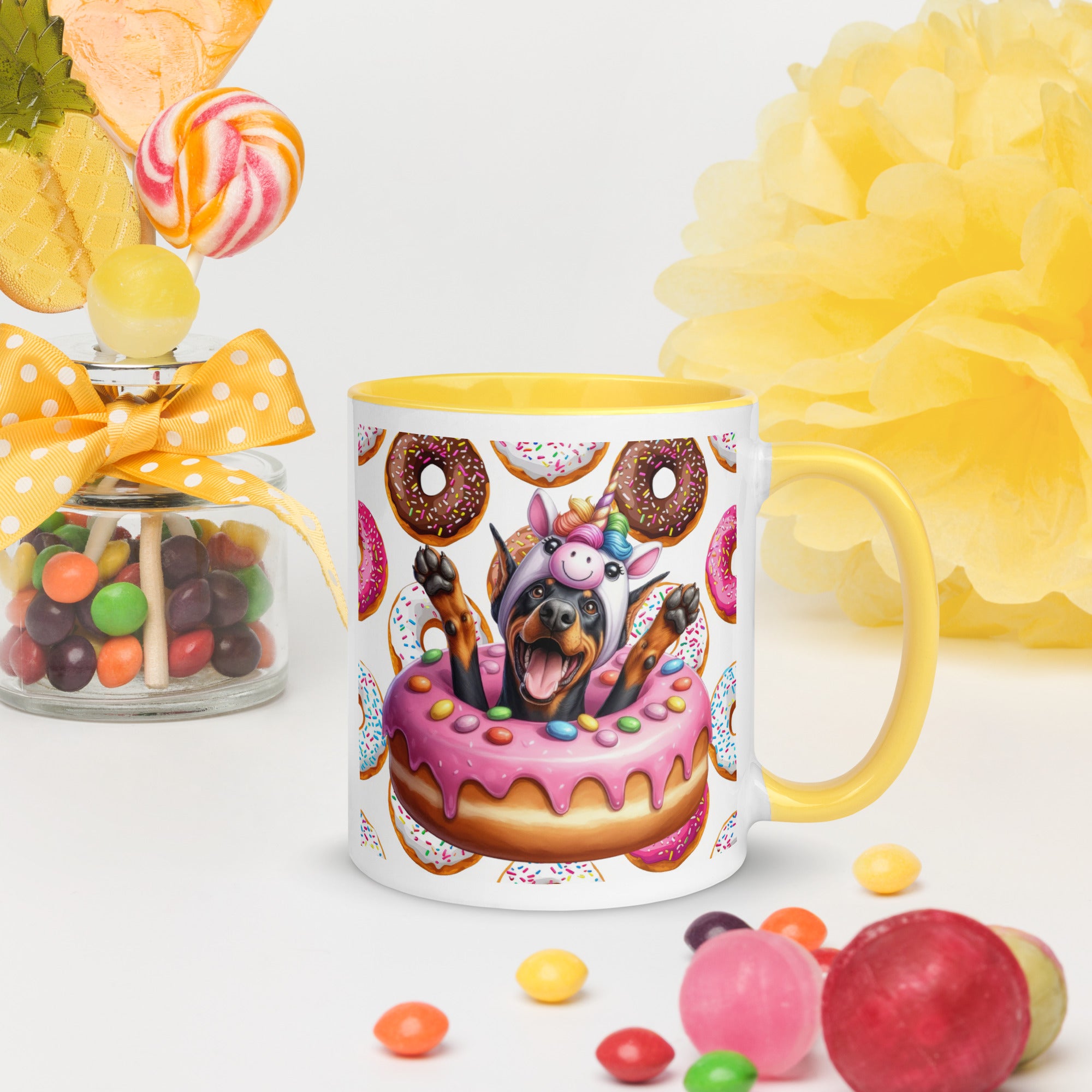 11oz Doberman Loves Donuts Mug - Life Is Short